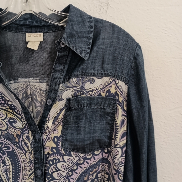 Chico's Indigo Paisley Chambray Shirt - Picture 2 of 8